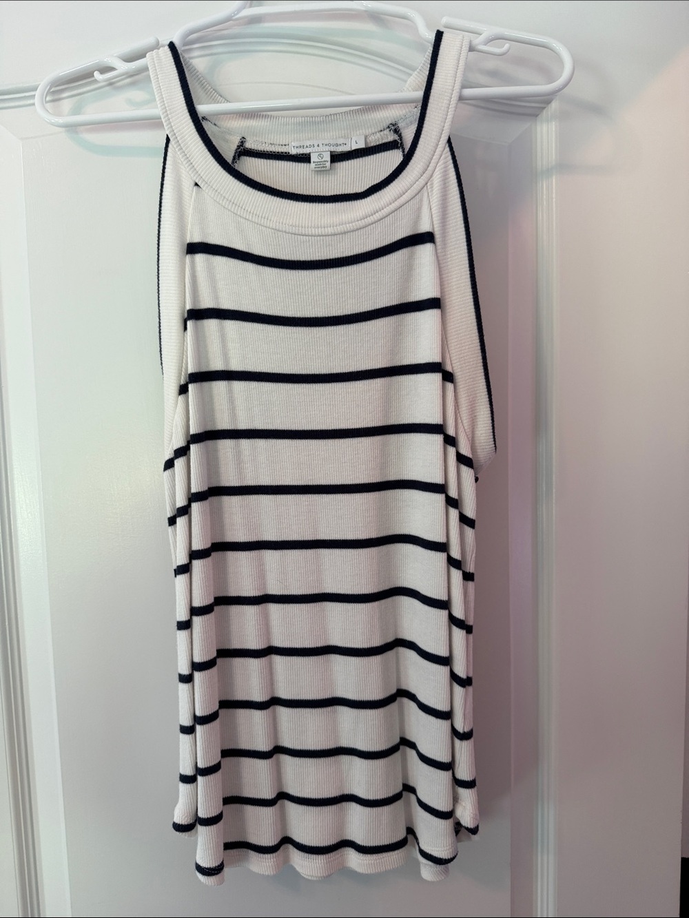 Threads 4 Thought White & Black Striped Cold-Shoulder Tank